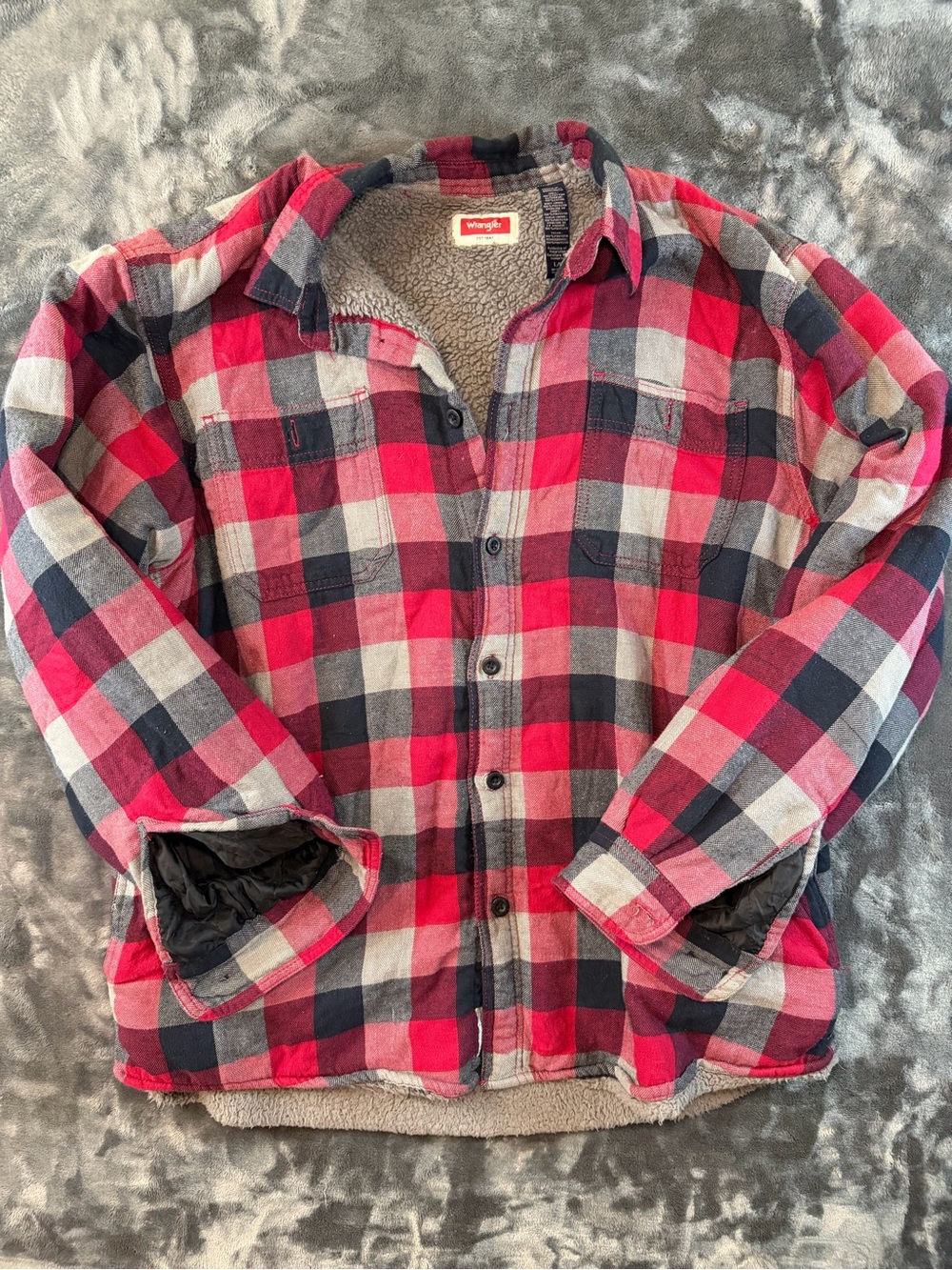 Wrangler Red, Black & Gray Plaid Sherpa-Lined Jacket